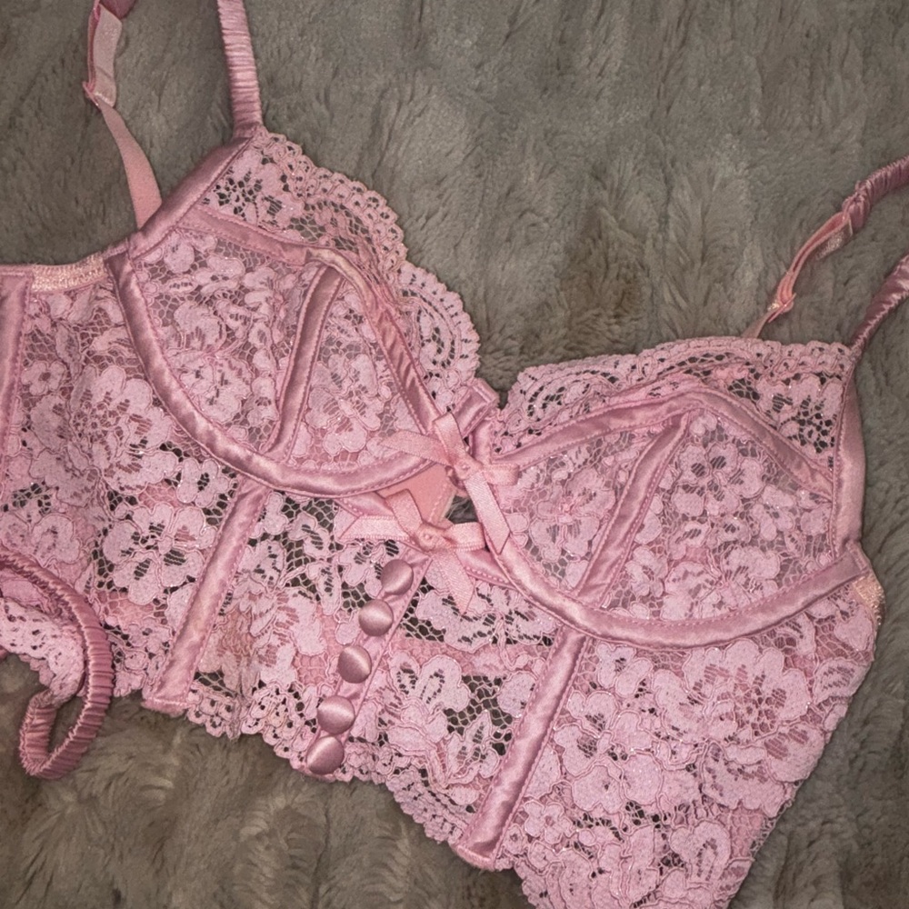 For Love and Lemons Pink sparkly corset set with adorable detailing